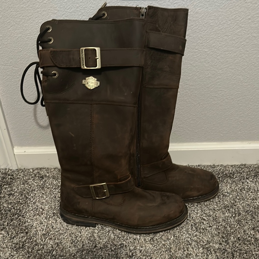 EUC Harley-Davidson Brown Leather Mid Calf Riding Boots